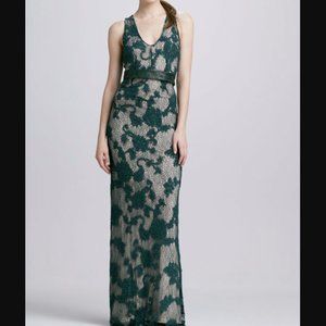 Anthropologie BHLDN Korovilas Gown Dress sz XS Katarina Green Emerald nude maxi